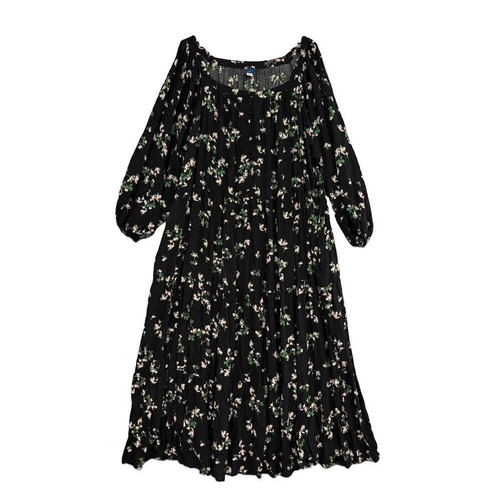 Old Navy Maxi Dress Size 4X Black Floral Tiered Puff Sleeve Tea Party Garden